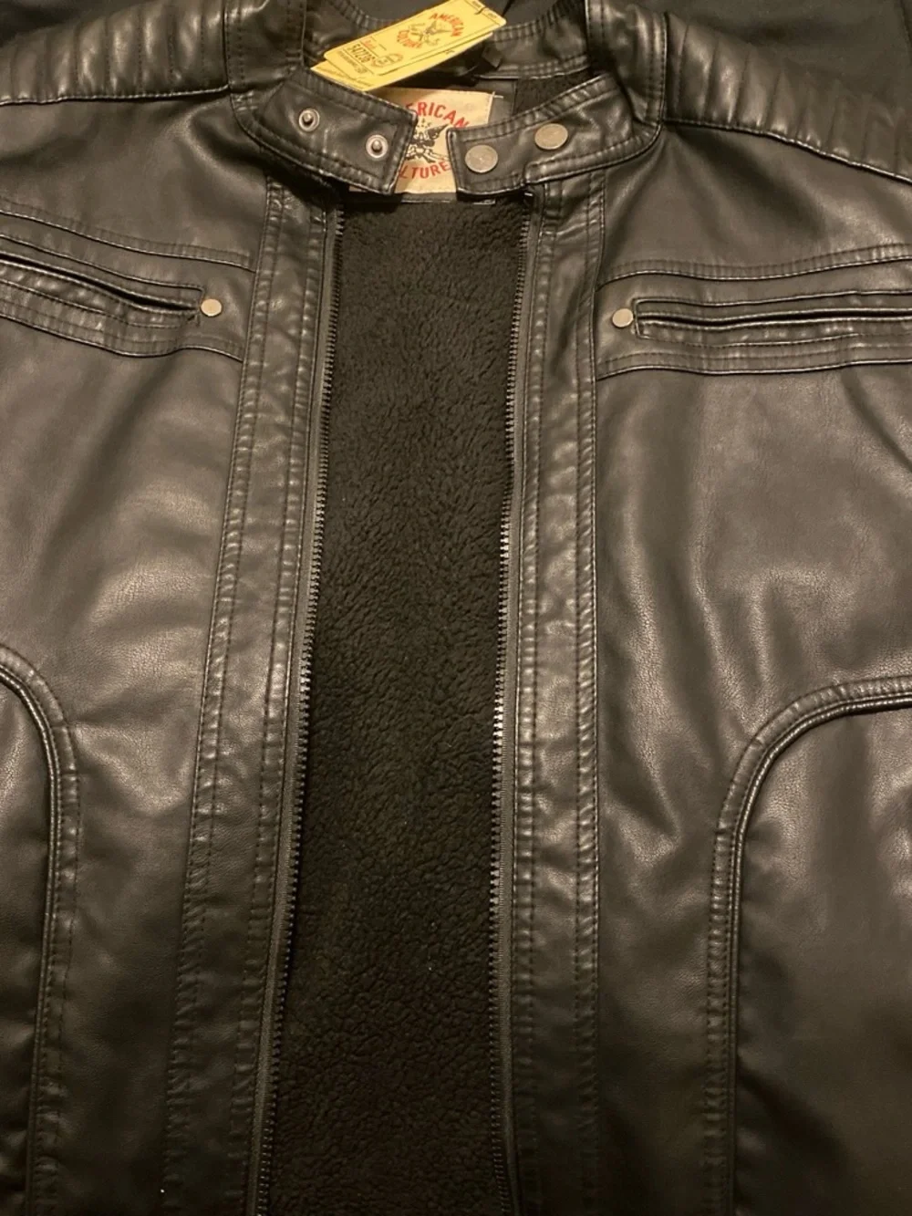 Men's Black Faux Leather Biker Jacket with Sherpa Lining